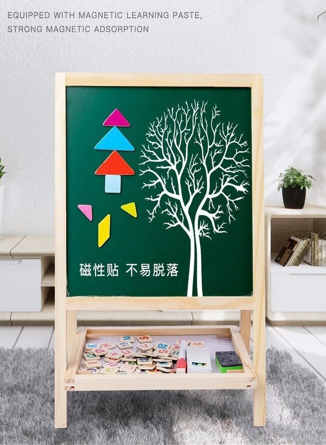 Fennec Mart Double-Sided Magnetic Blackboard & Chalkboard Easel for Kids - Wooden Adjustable Drawing Board with Alphabet, Numbers & Shapes | Educational Learning Toy for Toddlers (Age 3+) - Image 4