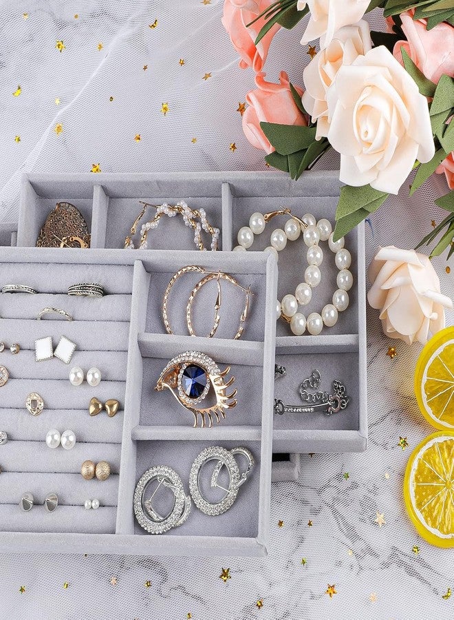 Whimsical 4 Jewellery Trays Velvet Organiser, Stackable Drawer Insert, Removable Storage for Women Girls, Ring Display Box, Grey - Image 3