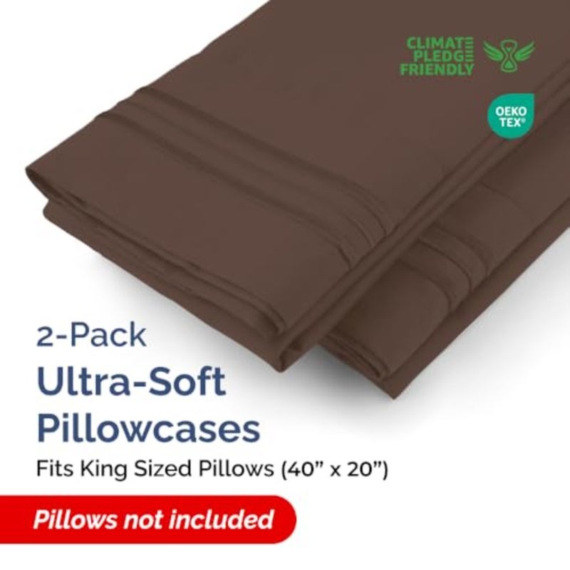 Pillow Cases Set of 2 - Ultra Soft Hotel Quality Pillowcase Covers - Comfy, Cozy and Wrinkle Free - Shrinkage, Stain and Fade Resistant - Machine Washable Pillow Protectors - 2 Pcs Set - Brown - Image 2