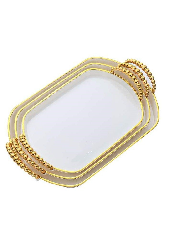 Tray طبق عشاء مكون من ثلاث قطع طبق بيضاوي طبق طعام غربي طبق حلوى طبق حلويات مطعم إبداعي طبق حلويات صينية شاي بعد الظهر مقهى (حافة ذهبية بيضاوية)  - Image 1