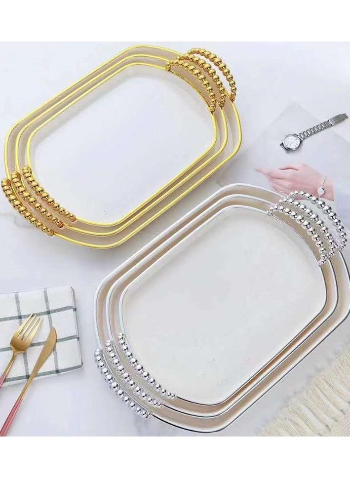 Tray طبق عشاء مكون من ثلاث قطع طبق بيضاوي طبق طعام غربي طبق حلوى طبق حلويات مطعم إبداعي طبق حلويات صينية شاي بعد الظهر مقهى (حافة ذهبية بيضاوية)  - Image 2