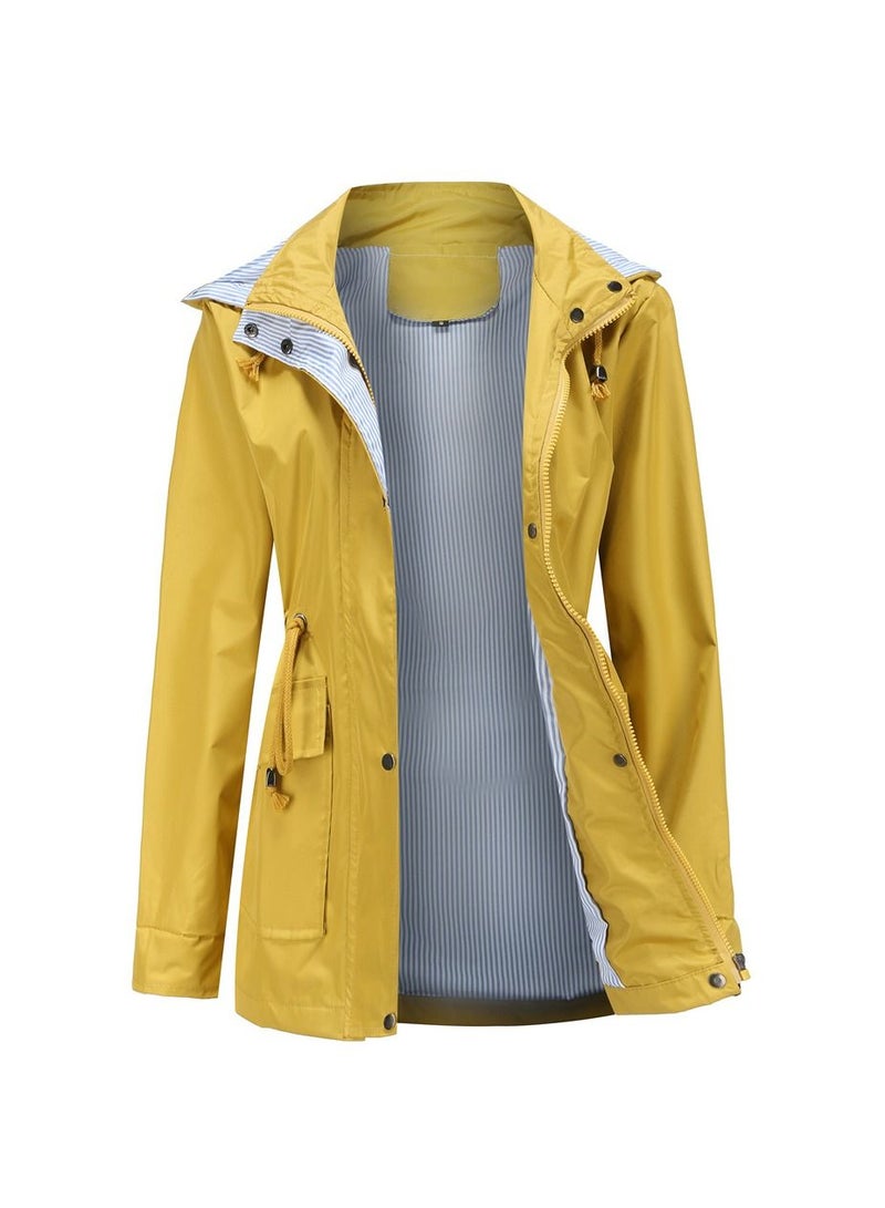 Loquat New Women's Autumn/Winter Detachable Hooded Windbreaker Yellow  - Image 1