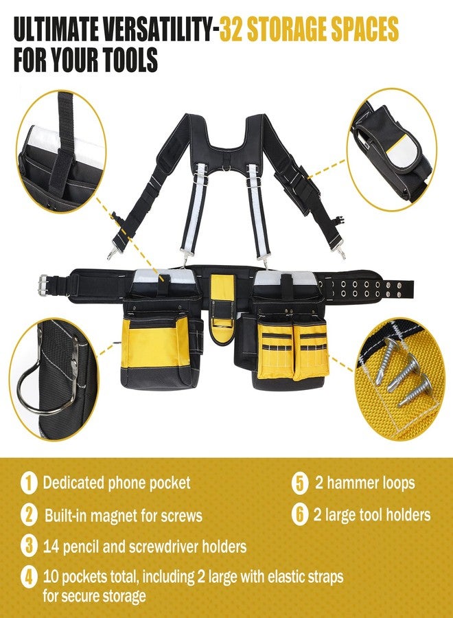 TooCust Tool Belt with Suspenders - 32 Pockets, 1680D Ballistic Material, Reflective Strips for Safety - Heavy Duty Tool Belts Suspenders for Men, Ideal for Electricians and Carpenters - Image 2