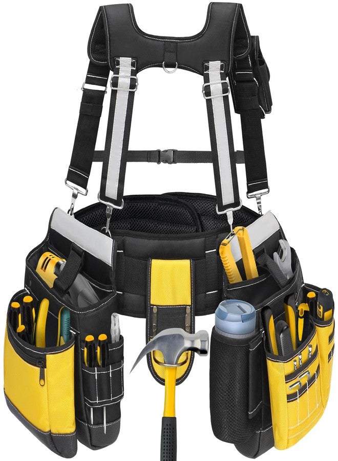 TooCust Tool Belt with Suspenders - 32 Pockets, 1680D Ballistic Material, Reflective Strips for Safety - Heavy Duty Tool Belts Suspenders for Men, Ideal for Electricians and Carpenters - Image 1