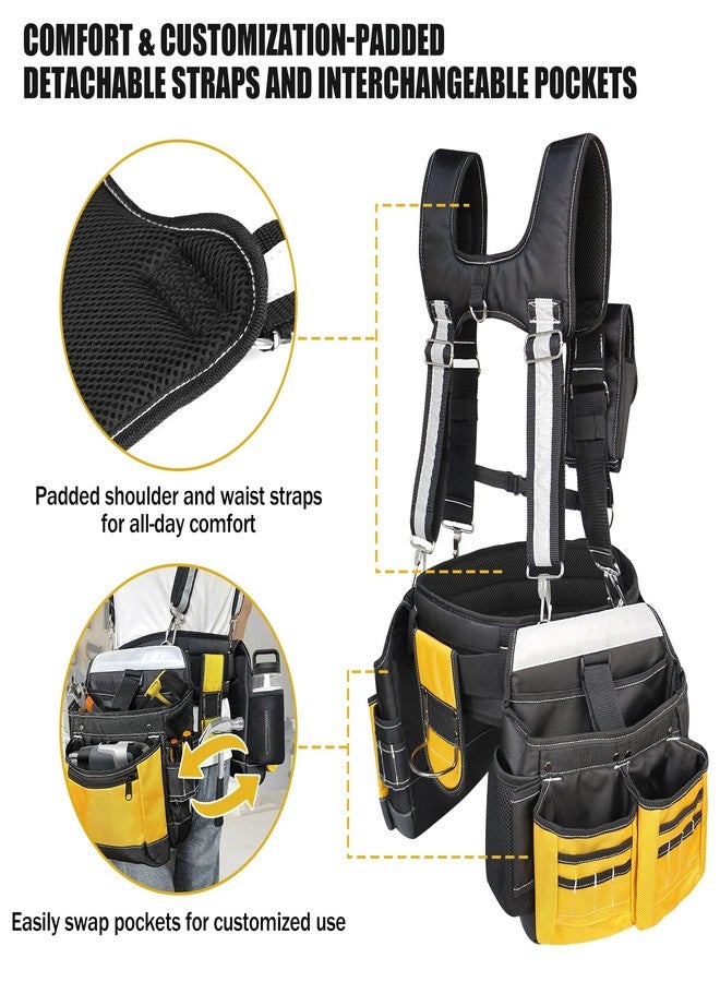 TooCust Tool Belt with Suspenders - 32 Pockets, 1680D Ballistic Material, Reflective Strips for Safety - Heavy Duty Tool Belts Suspenders for Men, Ideal for Electricians and Carpenters - Image 4