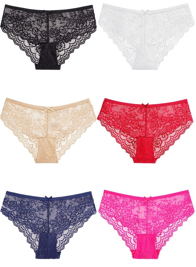 Zeemey 6 Pack Womens Underwear Lace Sort Bikini Breathable Panties Low Rise Hipster Ladies Panties - Image 1