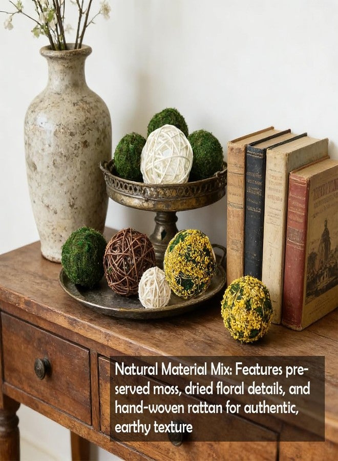 Tinsow 18Pcs Decorative Balls for Bowls, Mixed Moss Balls, Rattan Wicker Orbs & Dried Floral Sphere Bowl Fillers Decor for Home Table Centerpiece Wedding - Image 2