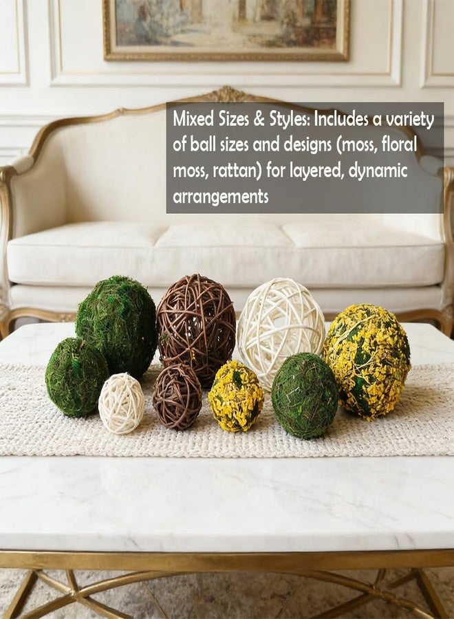 Tinsow 18Pcs Decorative Balls for Bowls, Mixed Moss Balls, Rattan Wicker Orbs & Dried Floral Sphere Bowl Fillers Decor for Home Table Centerpiece Wedding - Image 3