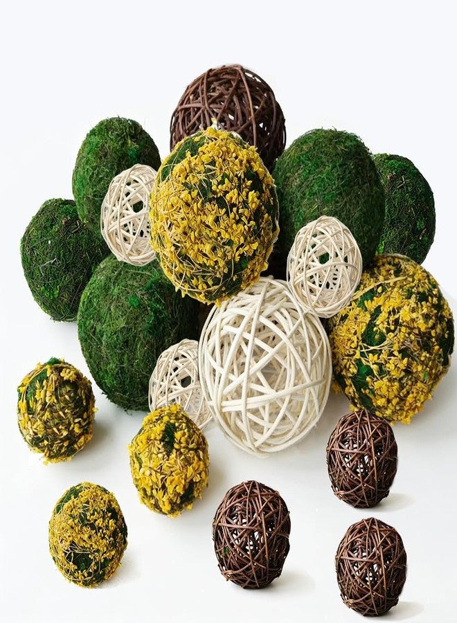 Tinsow 18Pcs Decorative Balls for Bowls, Mixed Moss Balls, Rattan Wicker Orbs & Dried Floral Sphere Bowl Fillers Decor for Home Table Centerpiece Wedding - Image 1
