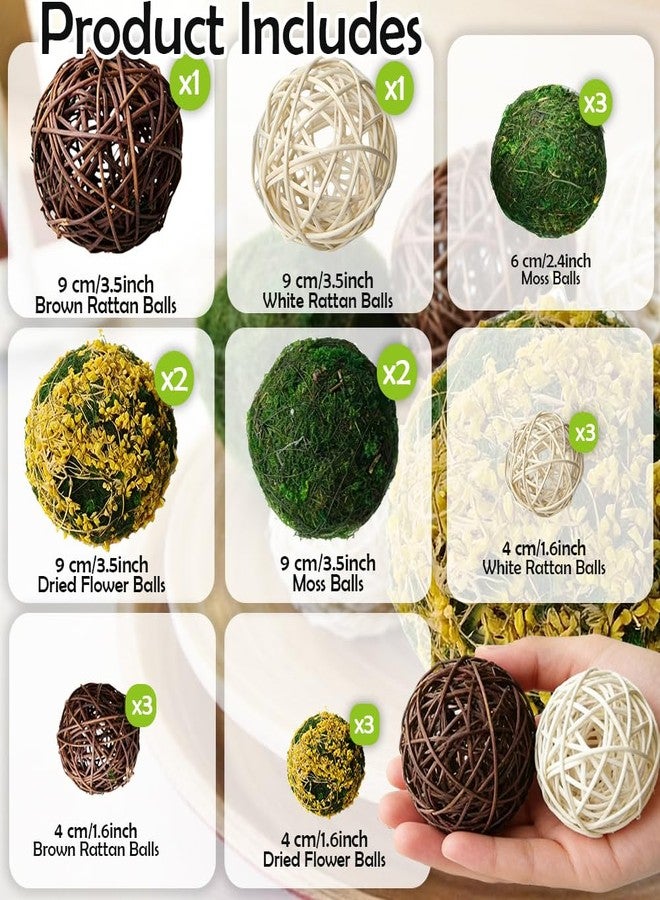 Tinsow 18Pcs Decorative Balls for Bowls, Mixed Moss Balls, Rattan Wicker Orbs & Dried Floral Sphere Bowl Fillers Decor for Home Table Centerpiece Wedding - Image 4