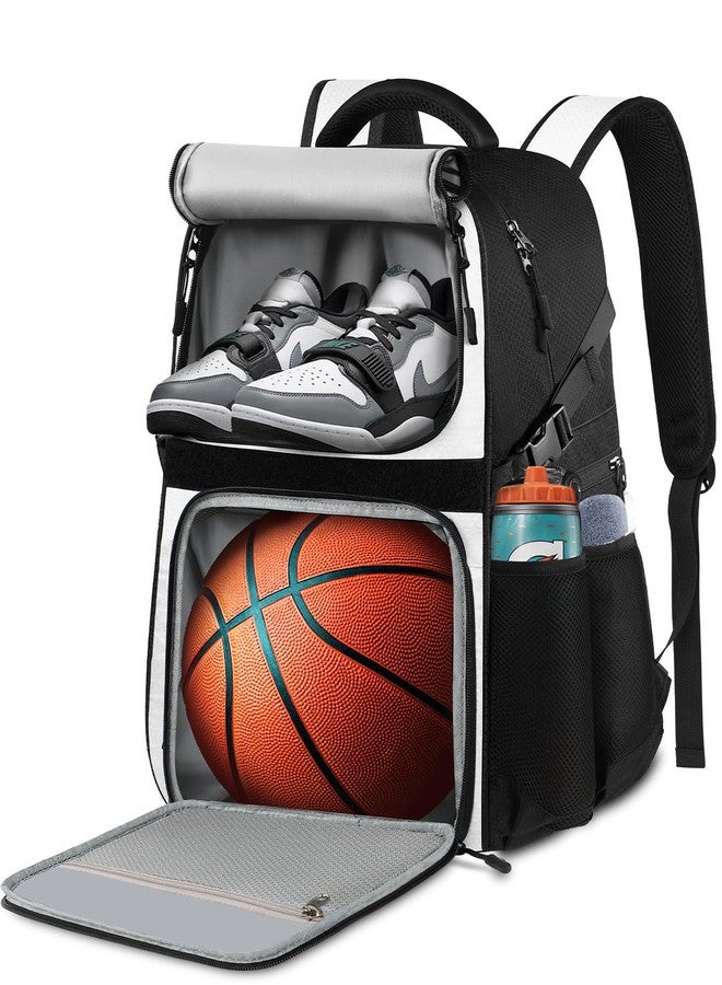 LOINTET Basketball Bag Backpack with Ball Holder Shoes Compartment, Large Basketball Accessories Sports Bag More Pockets for Football, Soccer, Volleyball, Gym, Travel, White - Image 1