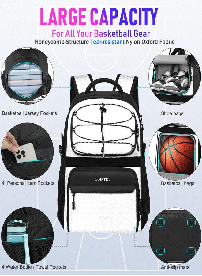 LOINTET Basketball Bag Backpack with Ball Holder Shoes Compartment, Large Basketball Accessories Sports Bag More Pockets for Football, Soccer, Volleyball, Gym, Travel, White - Image 4