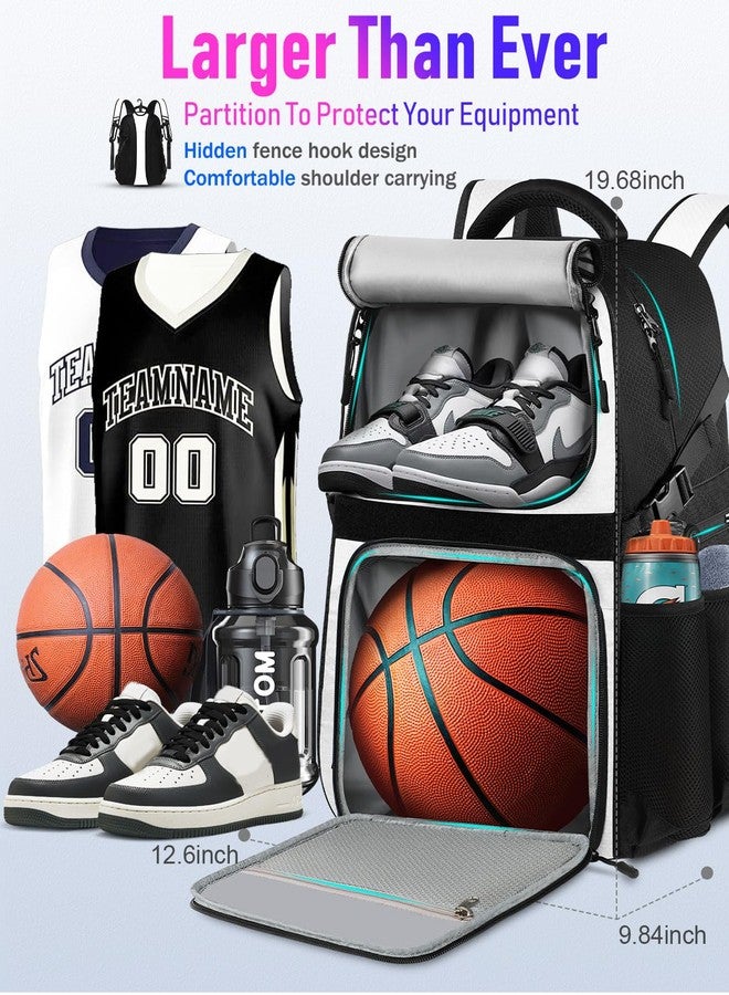 LOINTET Basketball Bag Backpack with Ball Holder Shoes Compartment, Large Basketball Accessories Sports Bag More Pockets for Football, Soccer, Volleyball, Gym, Travel, White - Image 3