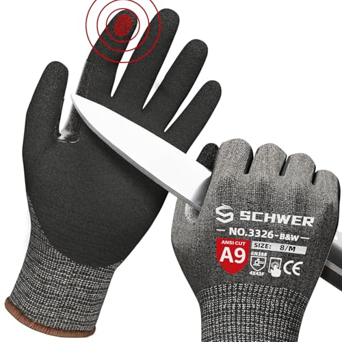 Schwer ProGuard Highest Level Cut Resistant Work Gloves PR3326 for Extreme Protection，ANSI A9 Cut Gloves with Reinforced Thumb, Non Slip, Breathable, Durable, Touch-screen, Non PFAS, Black 1 Pair（M） - Image 1
