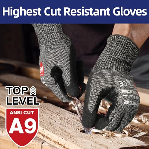 Schwer ProGuard Highest Level Cut Resistant Work Gloves PR3326 for Extreme Protection，ANSI A9 Cut Gloves with Reinforced Thumb, Non Slip, Breathable, Durable, Touch-screen, Non PFAS, Black 1 Pair（M） - Image 2