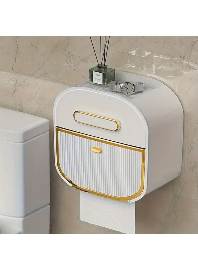 White Wall Mounted Toilet Paper Holder No Drill Installation Waterproof Bathroom Storage Container - Image 2