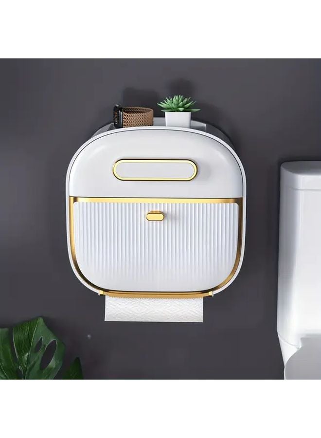White Wall Mounted Toilet Paper Holder No Drill Installation Waterproof Bathroom Storage Container - Image 1