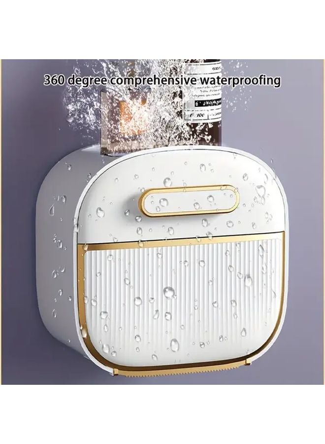 White Wall Mounted Toilet Paper Holder No Drill Installation Waterproof Bathroom Storage Container - Image 5