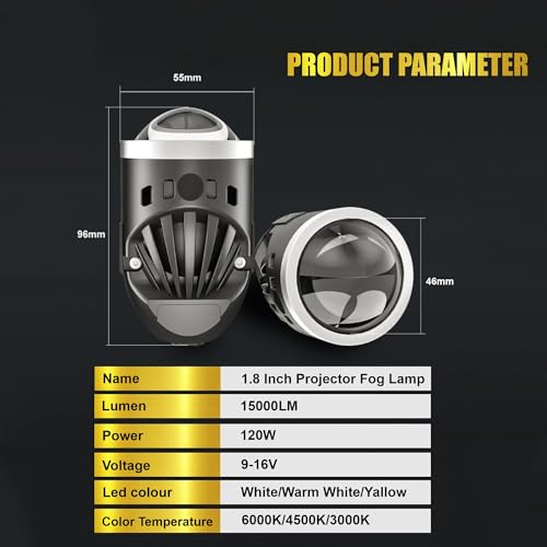 Audio Wheels LED Projector 1.8 Inch Fog Lamp with Cover 120W, Tri-Color (White/Warm/Yellow) | Fog Light for Car & Vehicle Modification | Compatible with Tata Nexon, Punch, Harrier OR Curvv - Image 4
