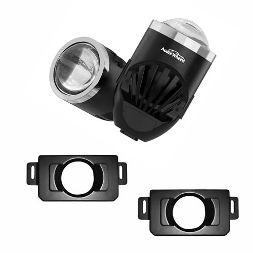 Audio Wheels LED Projector 1.8 Inch Fog Lamp with Cover 120W, Tri-Color (White/Warm/Yellow) | Fog Light for Car & Vehicle Modification | Compatible with Tata Nexon, Punch, Harrier OR Curvv - Image 1