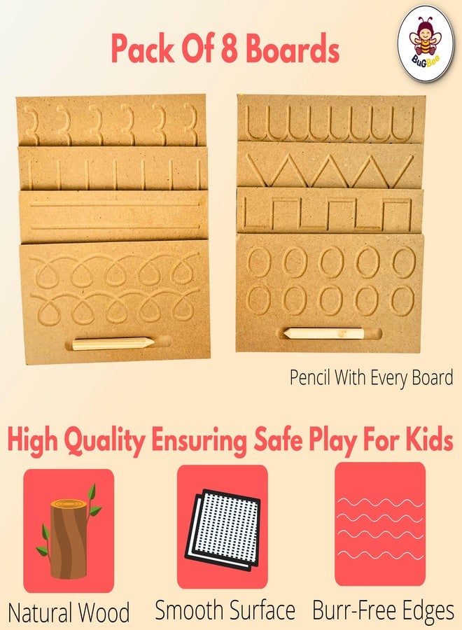 BuGBee Educational Tracing Wooden Board for Kids | Counting Learning Puzzle for Children | Writing Slate for Toddlers | Montessori Toy for 2+ 3+ Years | Handwriting Practice Prewriting Board Set of 8 - Image 4