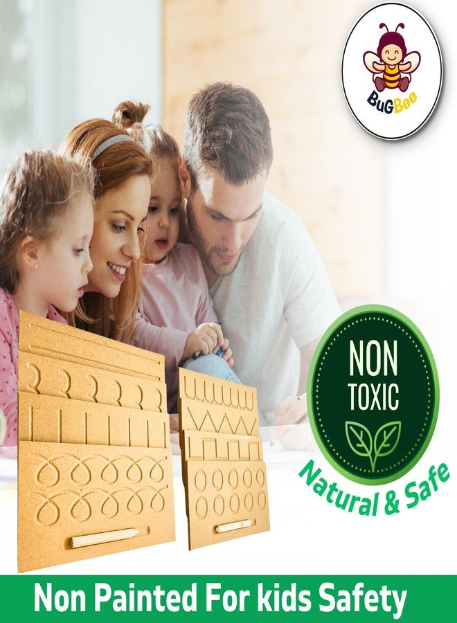 BuGBee Educational Tracing Wooden Board for Kids | Counting Learning Puzzle for Children | Writing Slate for Toddlers | Montessori Toy for 2+ 3+ Years | Handwriting Practice Prewriting Board Set of 8 - Image 3