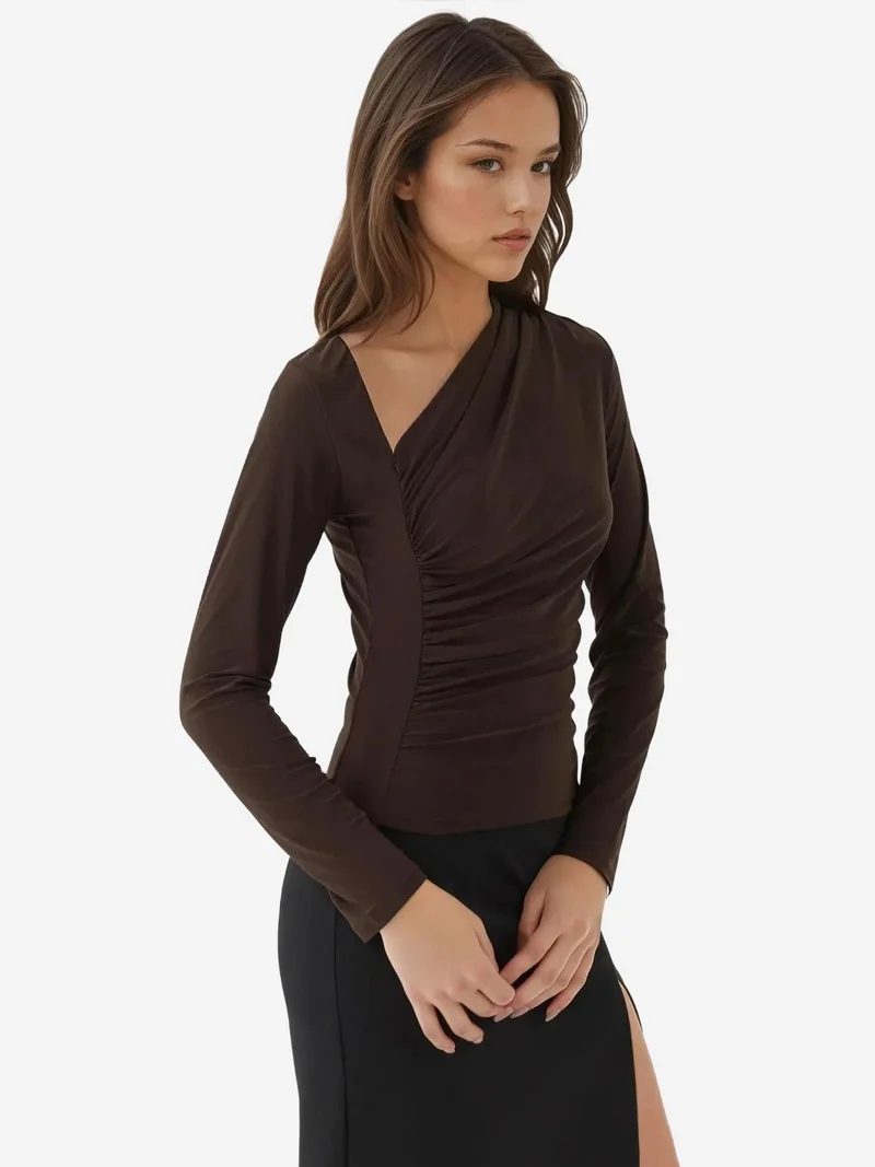 HICCUP Asymmetrical Collar Long Sleeve Soft Touch Knitted Top