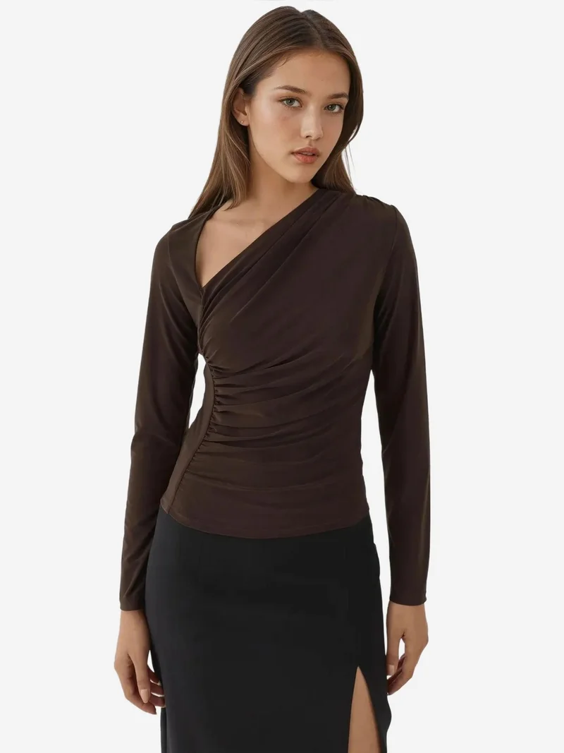 HICCUP Asymmetrical Collar Long Sleeve Soft Touch Knitted Top