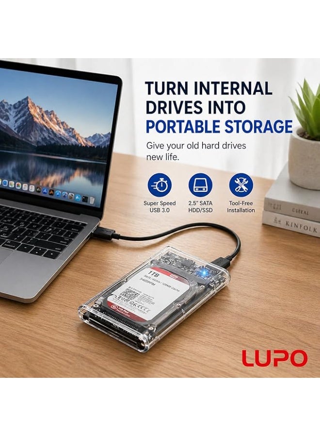 غطاء / علبة قرص صلب خارجي LUPO مقاس 2.5 بوصة HDD/SSD - منفذ USB 3.0 SATA - شفاف بدون أدوات - Image 2