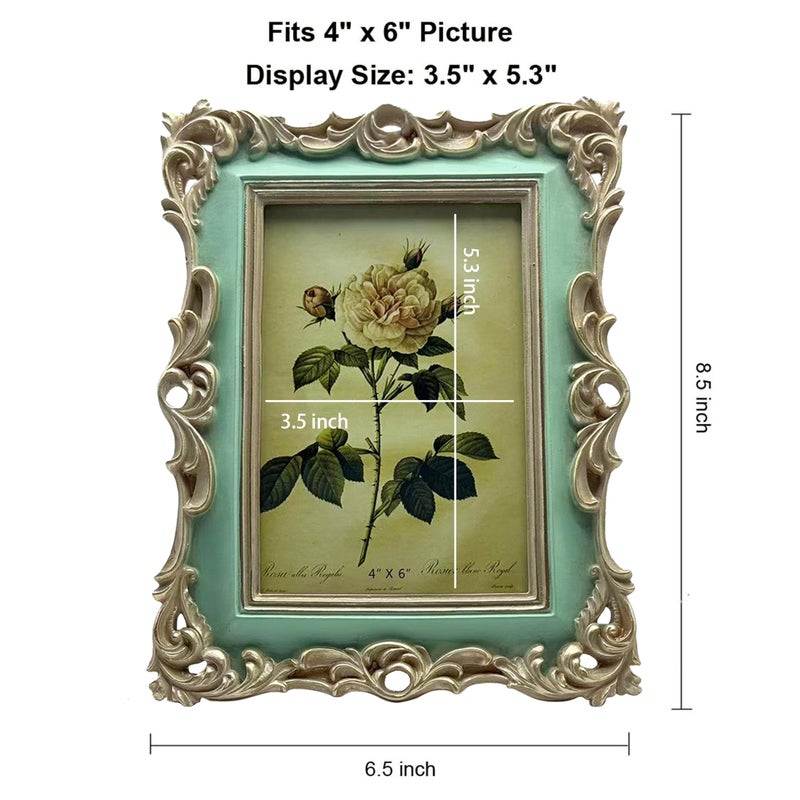 CISOO 4x6 Vintage Picture Frame Antique Ornate Green Photo Frame, for Table Top and Wall Display, Decorative Floral Design Retro Home Decor, Photo Gallery Art - Image 4