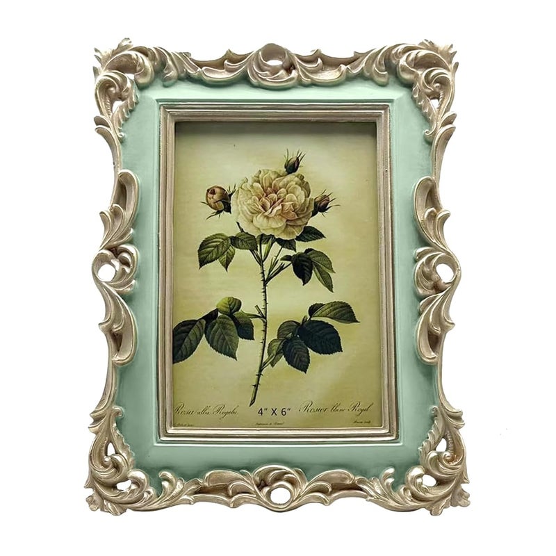 CISOO 4x6 Vintage Picture Frame Antique Ornate Green Photo Frame, for Table Top and Wall Display, Decorative Floral Design Retro Home Decor, Photo Gallery Art - Image 1