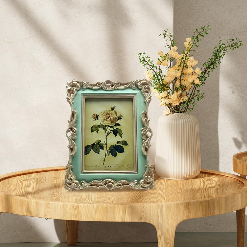 CISOO 4x6 Vintage Picture Frame Antique Ornate Green Photo Frame, for Table Top and Wall Display, Decorative Floral Design Retro Home Decor, Photo Gallery Art - Image 2