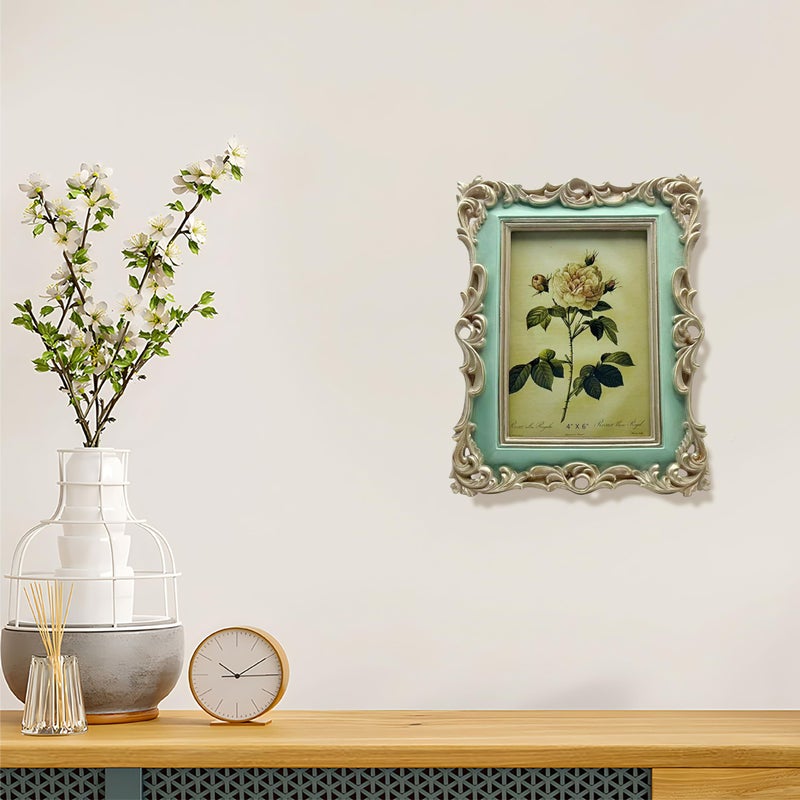 CISOO 4x6 Vintage Picture Frame Antique Ornate Green Photo Frame, for Table Top and Wall Display, Decorative Floral Design Retro Home Decor, Photo Gallery Art - Image 3