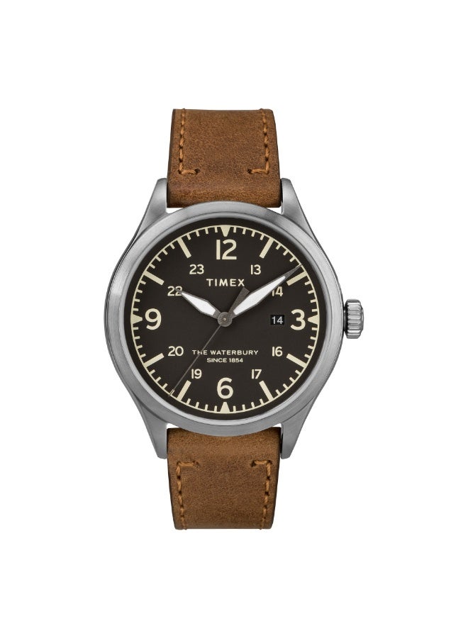 TIMEX HERITAGE WATERBURY TAN LEATHER & BLACK DIAL UNISEX WATCH  INDIGLO NIGHTLIGHT - Image 1