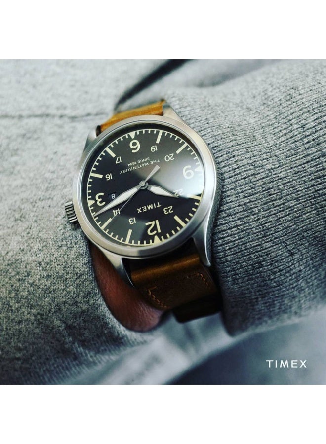 TIMEX HERITAGE WATERBURY TAN LEATHER & BLACK DIAL UNISEX WATCH  INDIGLO NIGHTLIGHT - Image 4