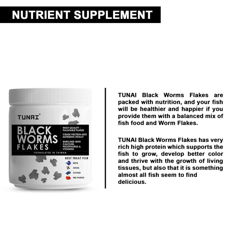 TUNAI رقائق ديدان سوداء من TUNAI لجميع مراحل الحياة مع 55% بروتين 50غ مكمل غذائي، يعزز اللون وطعام الأسماك لسمكة البيتا، والملائكة، والسيكلد، والببغاء الأحمر، والديسكوس، والسمكة الذهبية، والفلورهورن، والجوبي، - Image 3