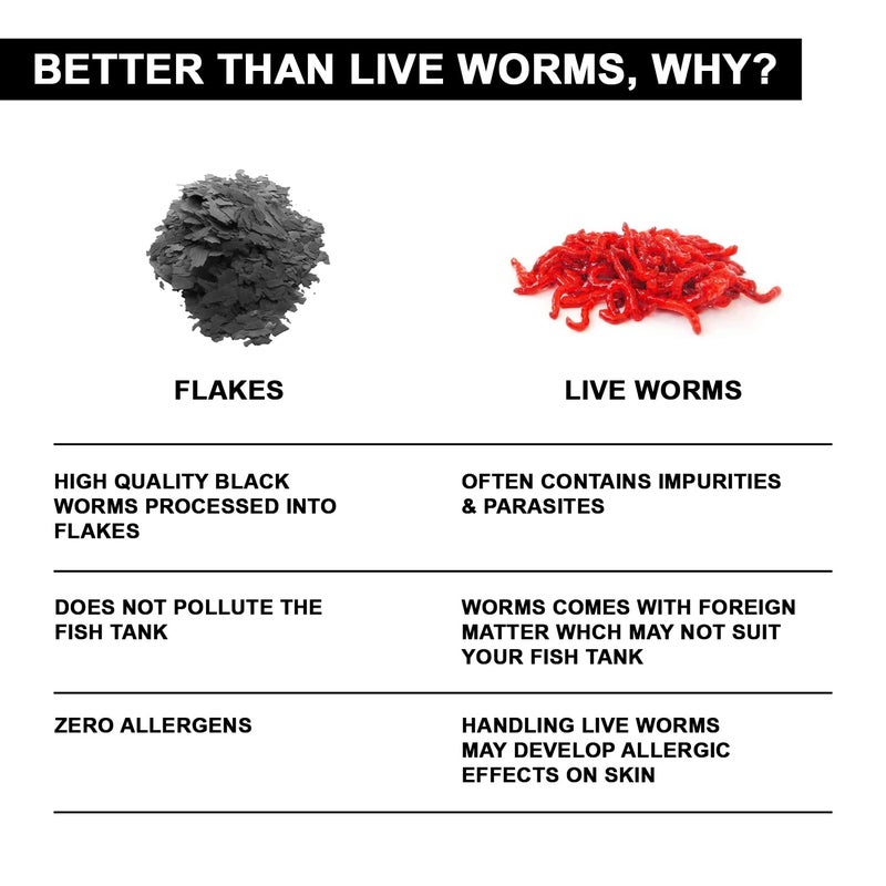 TUNAI رقائق ديدان سوداء من TUNAI لجميع مراحل الحياة مع 55% بروتين 50غ مكمل غذائي، يعزز اللون وطعام الأسماك لسمكة البيتا، والملائكة، والسيكلد، والببغاء الأحمر، والديسكوس، والسمكة الذهبية، والفلورهورن، والجوبي، - Image 5