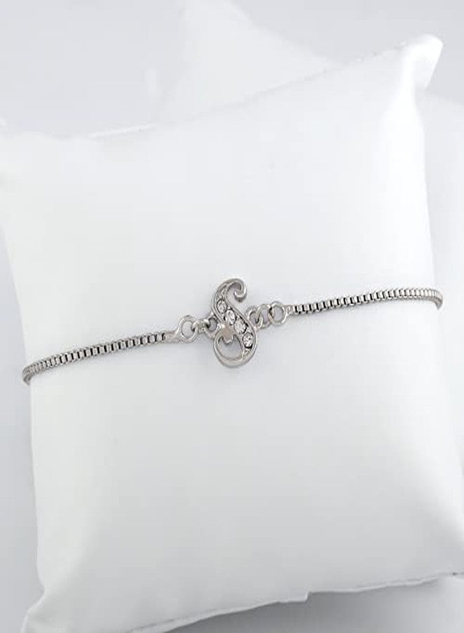 Estele Rhodium Plated Artistic S Initials Bracelet With Crystals For Men & Women - Image 4