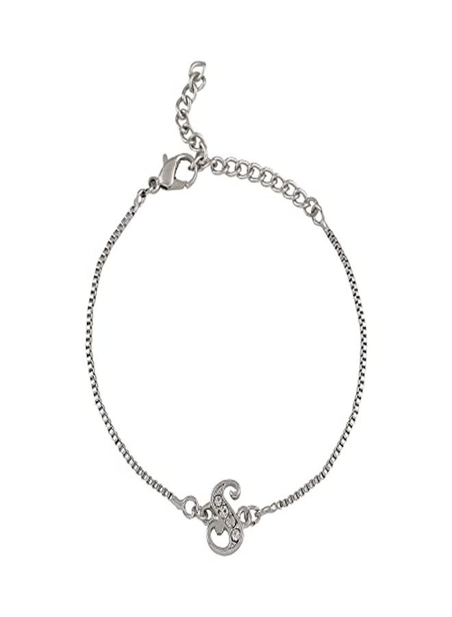 Estele Rhodium Plated Artistic S Initials Bracelet With Crystals For Men & Women - Image 5