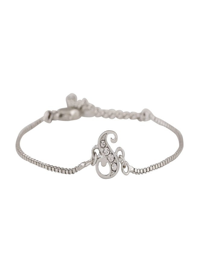 Estele Rhodium Plated Artistic S Initials Bracelet With Crystals For Men & Women - Image 2