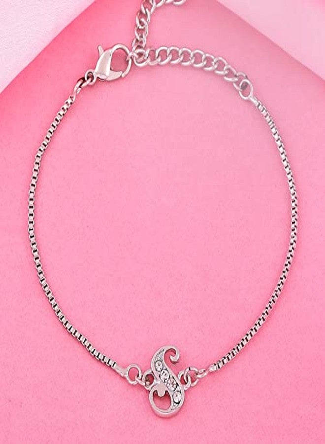 Estele Rhodium Plated Artistic S Initials Bracelet With Crystals For Men & Women - Image 3