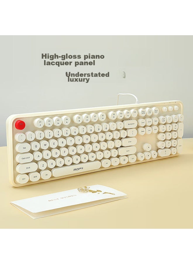 Mofii Sweet Wired Keyboard For Women, Chocolate Mahjong Sound, Retro Dotted Desktop And Laptop Office Keyboard, Off-white - Image 2