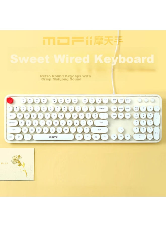 Mofii Sweet Wired Keyboard For Women, Chocolate Mahjong Sound, Retro Dotted Desktop And Laptop Office Keyboard, Off-white - Image 1