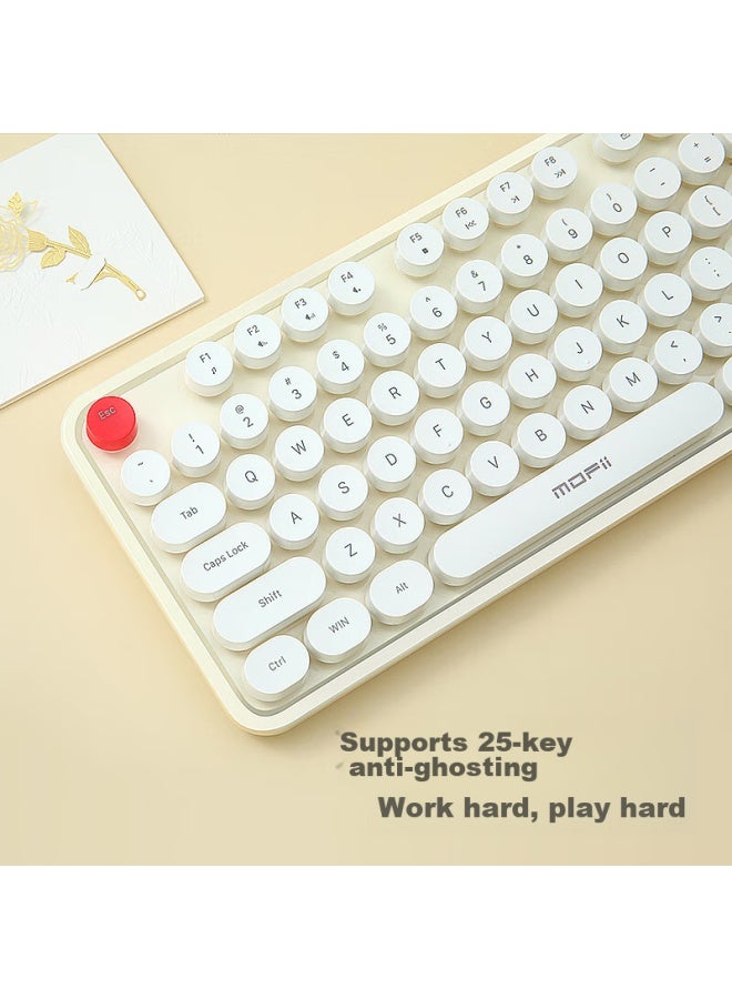 Mofii Sweet Wired Keyboard For Women, Chocolate Mahjong Sound, Retro Dotted Desktop And Laptop Office Keyboard, Off-white - Image 3