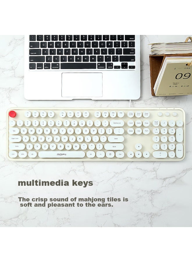Mofii Sweet Wired Keyboard For Women, Chocolate Mahjong Sound, Retro Dotted Desktop And Laptop Office Keyboard, Off-white - Image 4