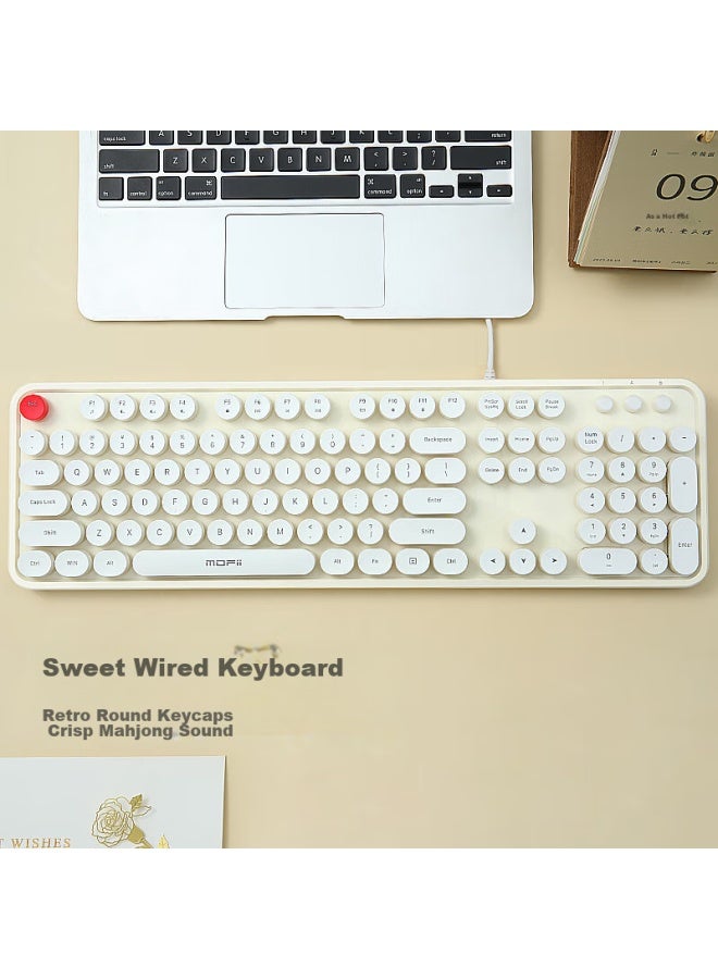 Mofii Sweet Wired Keyboard For Women, Chocolate Mahjong Sound, Retro Dotted Desktop And Laptop Office Keyboard, Off-white - Image 5