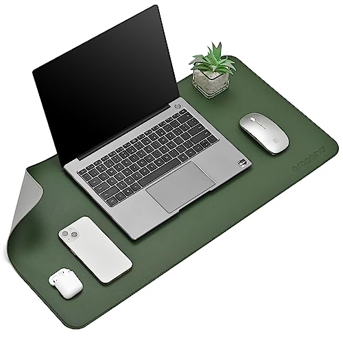 AROPANA Vegan Leather Desk Mat | Large Reversible Mouse Pad & Computer Table Protector | Dual-Side Waterproof Extended Laptop Pad with Edge-Stitched Design (70 x 35 CM, Deep Green & Grey) - Image 1