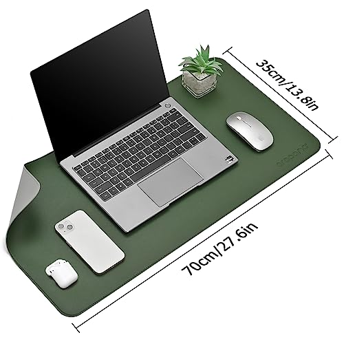 AROPANA Vegan Leather Desk Mat | Large Reversible Mouse Pad & Computer Table Protector | Dual-Side Waterproof Extended Laptop Pad with Edge-Stitched Design (70 x 35 CM, Deep Green & Grey) - Image 2