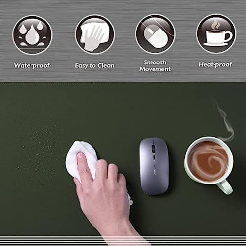 AROPANA Vegan Leather Desk Mat | Large Reversible Mouse Pad & Computer Table Protector | Dual-Side Waterproof Extended Laptop Pad with Edge-Stitched Design (70 x 35 CM, Deep Green & Grey) - Image 5
