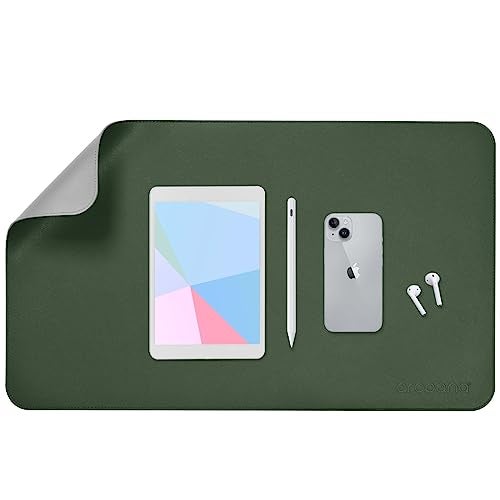 AROPANA Vegan Leather Desk Mat | Large Reversible Mouse Pad & Computer Table Protector | Dual-Side Waterproof Extended Laptop Pad with Edge-Stitched Design (70 x 35 CM, Deep Green & Grey) - Image 3